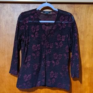 Karen Kane Burgundy & Black Lace Top. Sz L